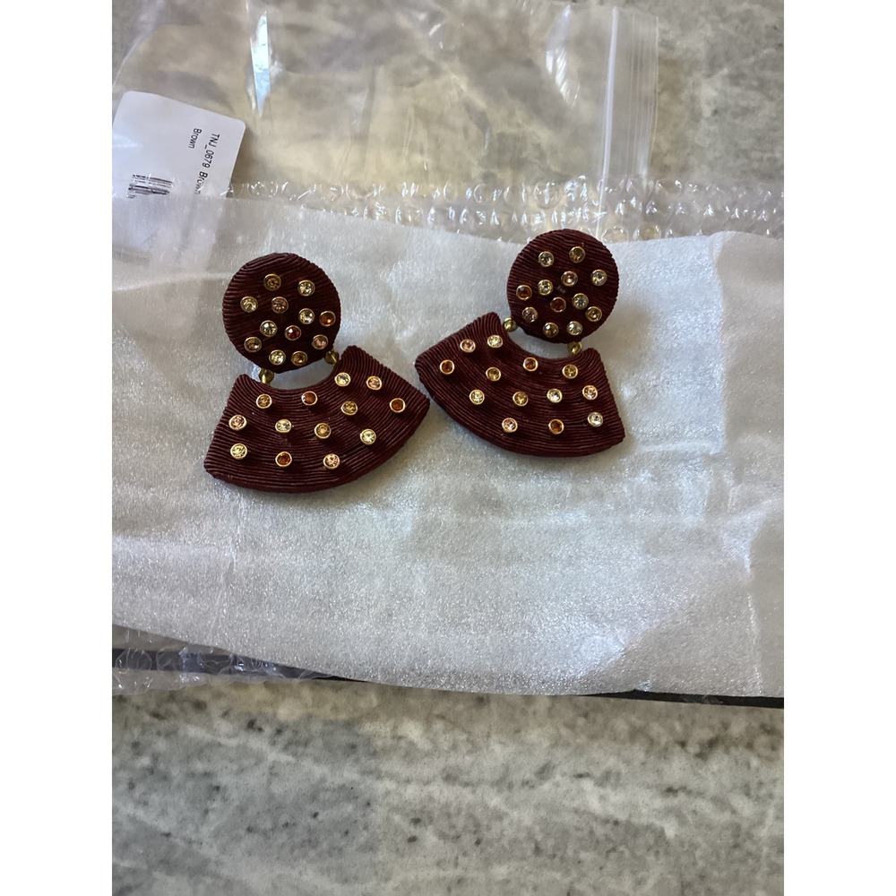 Tuckernuck Brown Gemstone Meritt Fan Drop Earrings Crystal Embellished Textured